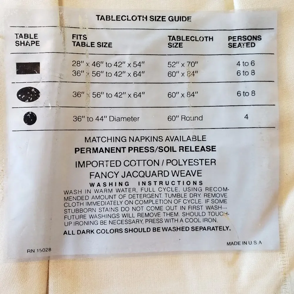Bardwil Linens‎ vintage Elegance tablecloth new in package oblong 60x84 cream